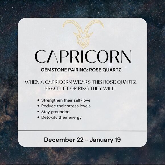 COPY - Wool + Pepper Co. Capricorn + Rose Quartz Ring - Zodiac x Gemstone - Picture 1 of 8